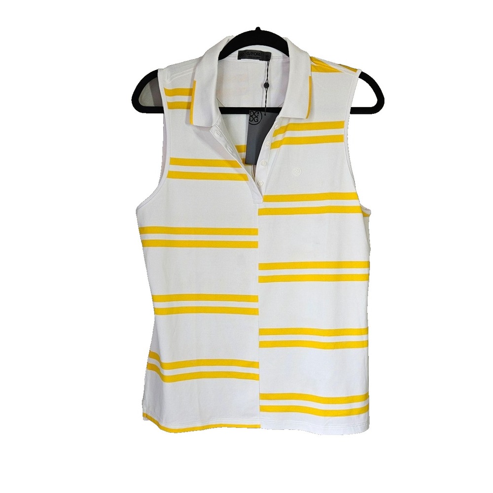 G/FORE Engineered Stripe Sleeveless Golf Polo NWT Women XL White Yellow